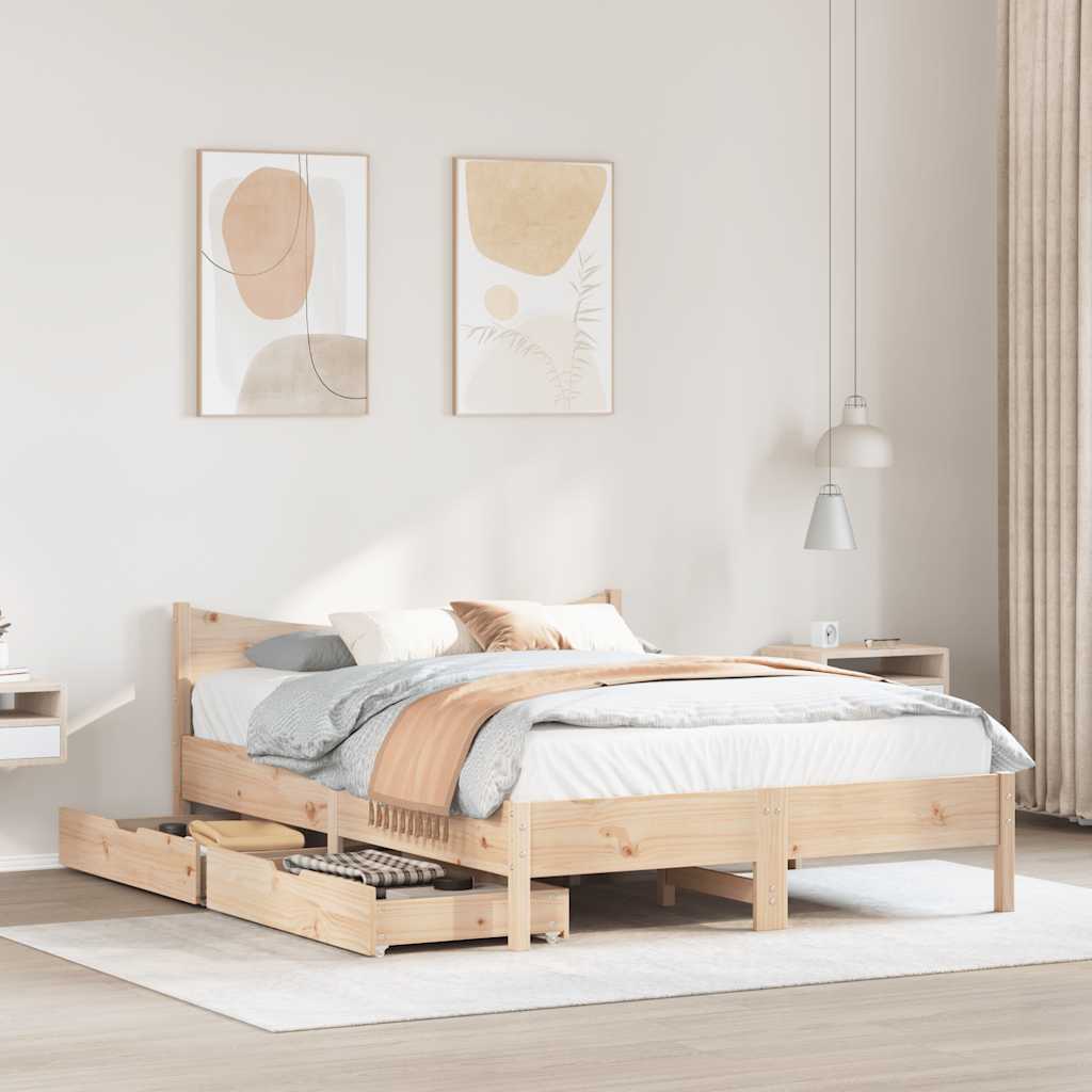 vidaXL Bed Frame with Drawers 135x190 cm Double Solid Wood Pine