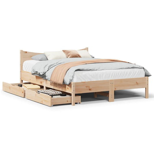 vidaXL Bed Frame with Drawers 135x190 cm Double Solid Wood Pine