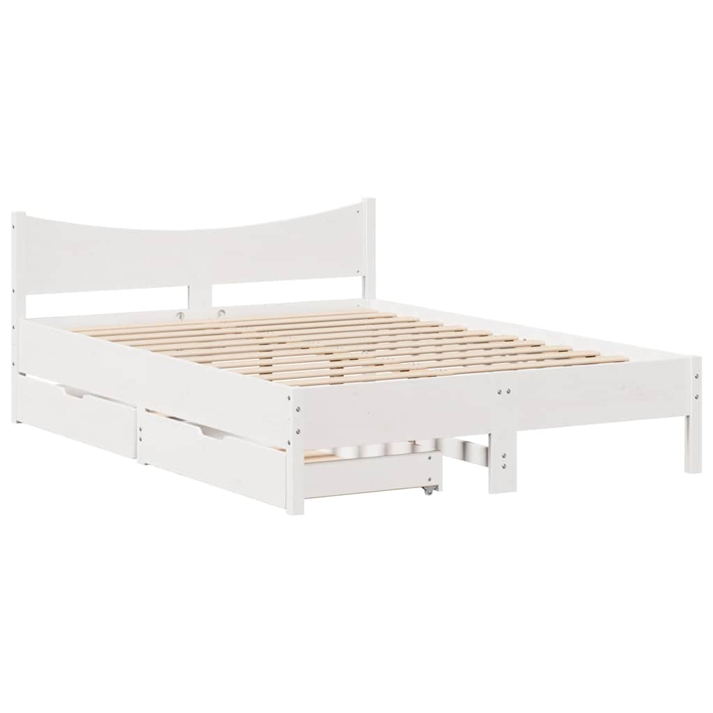 vidaXL Bed Frame with Drawers White 135x190 cm Double Solid Wood Pine
