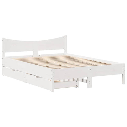 vidaXL Bed Frame with Drawers White 135x190 cm Double Solid Wood Pine