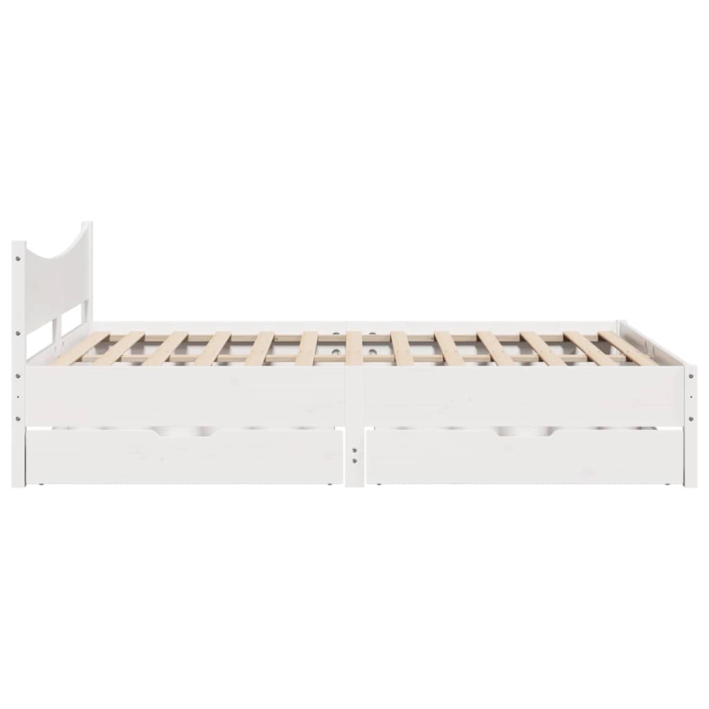 vidaXL Bed Frame with Drawers White 135x190 cm Double Solid Wood Pine