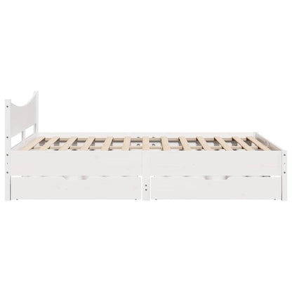 vidaXL Bed Frame with Drawers White 135x190 cm Double Solid Wood Pine