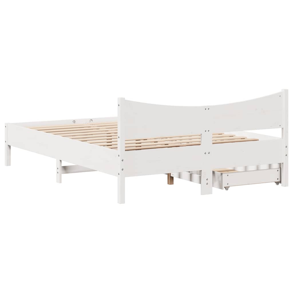 vidaXL Bed Frame with Drawers White 135x190 cm Double Solid Wood Pine