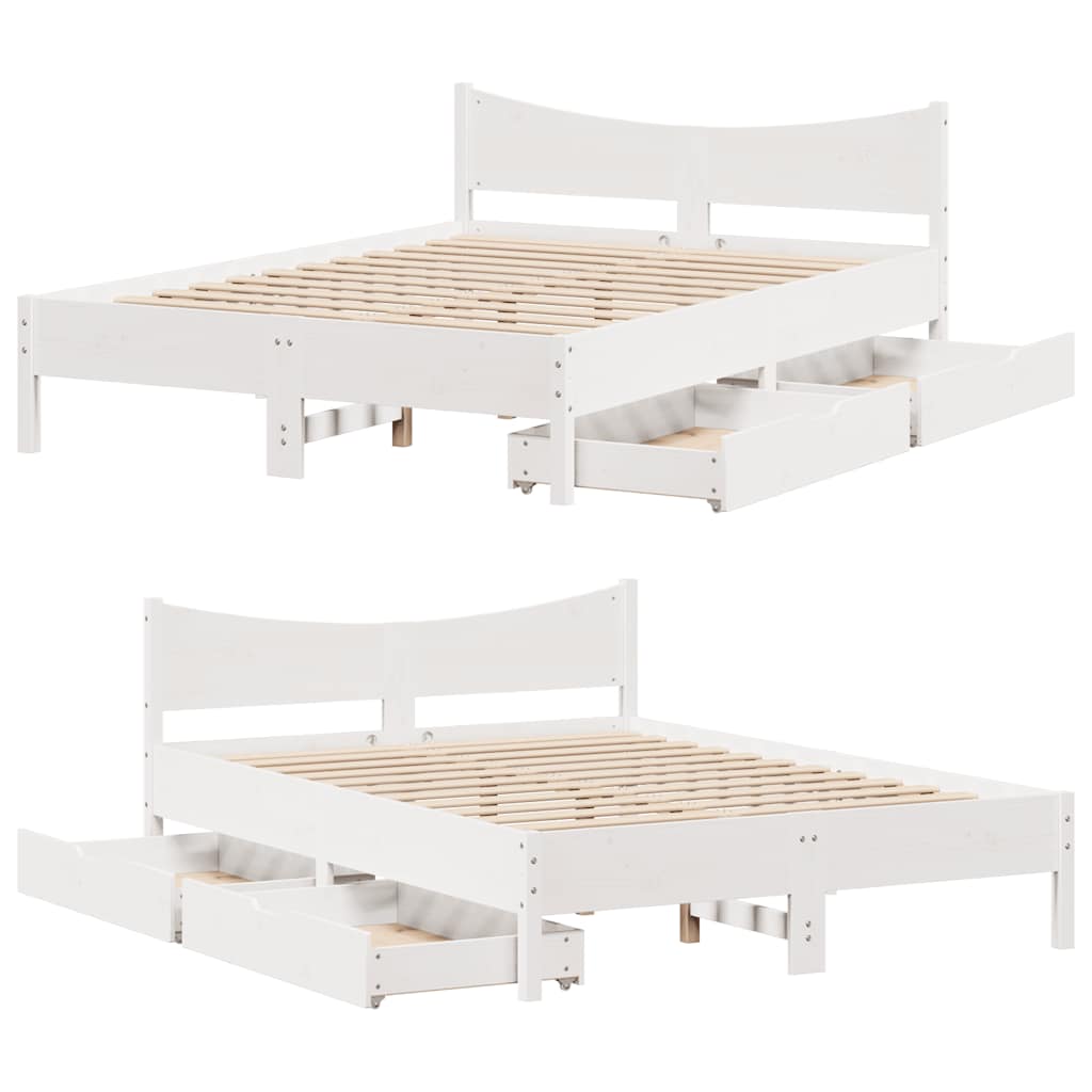 vidaXL Bed Frame with Drawers White 135x190 cm Double Solid Wood Pine