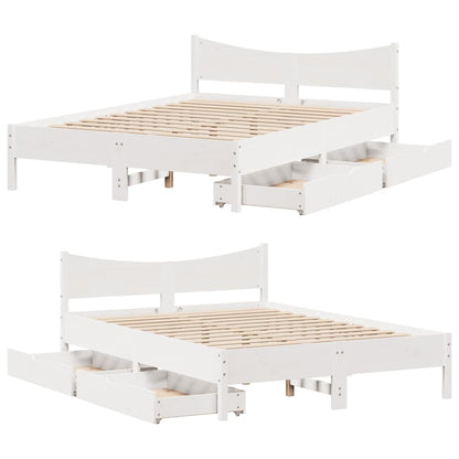 vidaXL Bed Frame with Drawers White 135x190 cm Double Solid Wood Pine