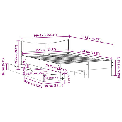 vidaXL Bed Frame with Drawers White 135x190 cm Double Solid Wood Pine