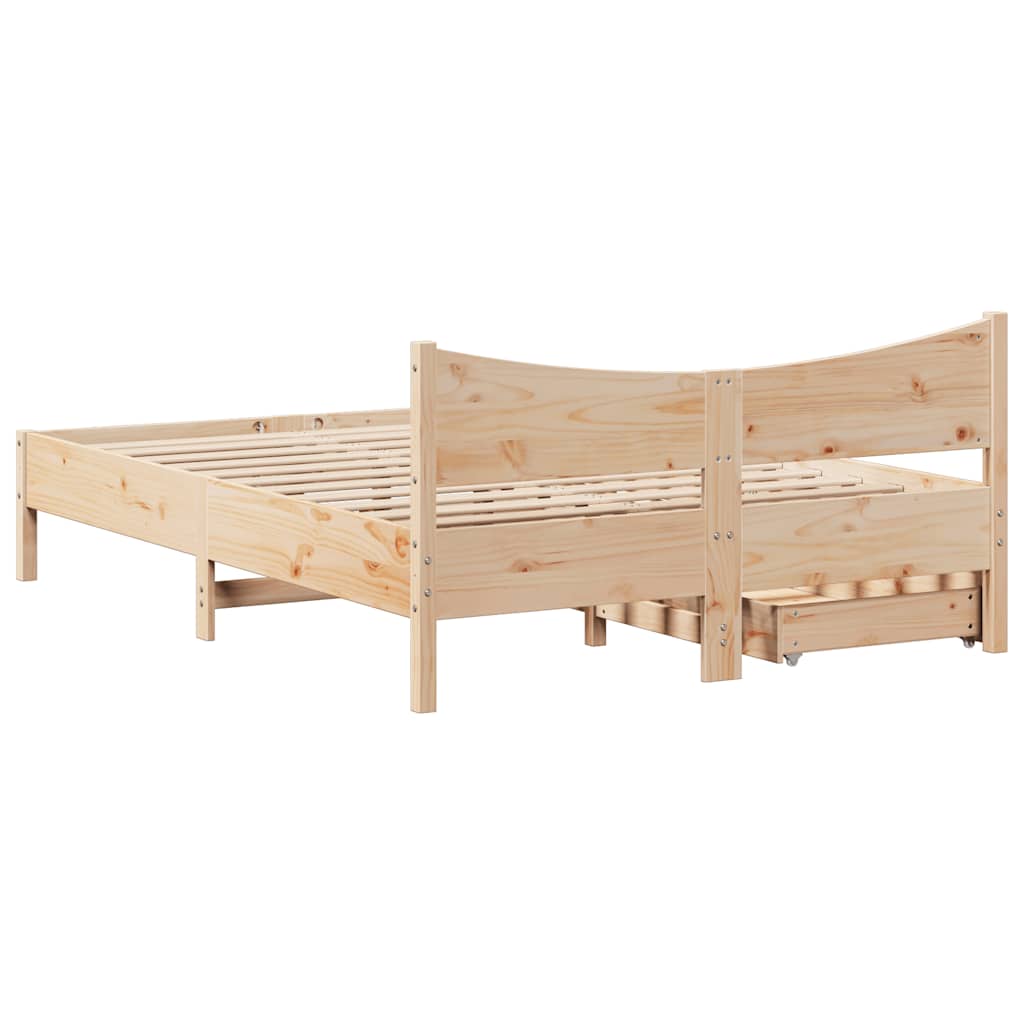 vidaXL Bed Frame with Drawers 120x190 cm Small Double Solid Wood Pine