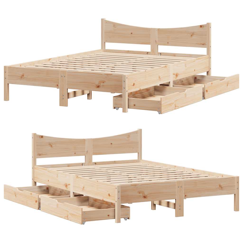 vidaXL Bed Frame with Drawers 120x190 cm Small Double Solid Wood Pine