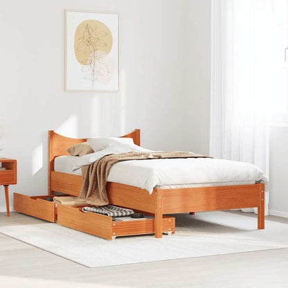 vidaXL Bed Frame with Drawers Wax Brown 75x190 cm Small Single Solid Wood Pine
