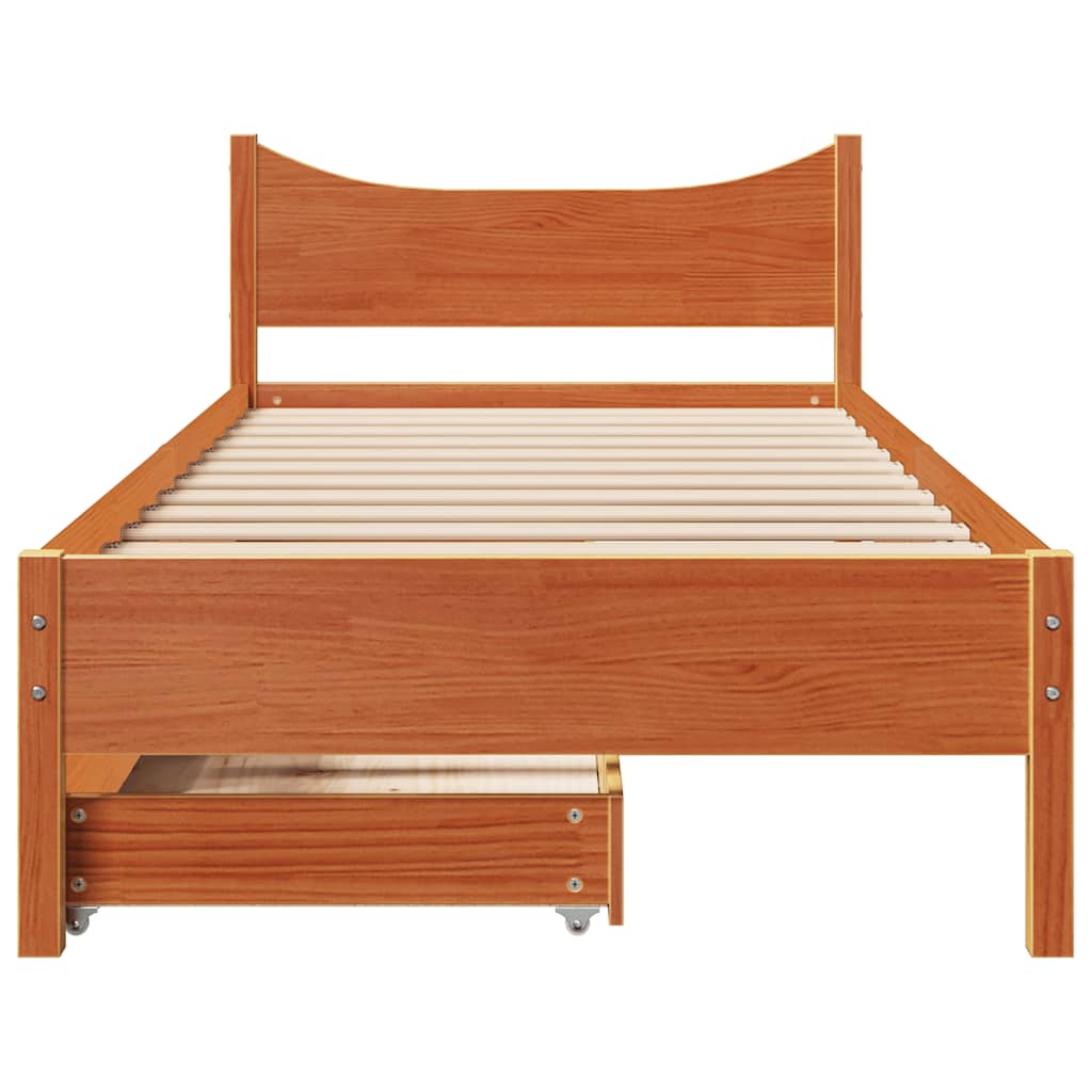 vidaXL Bed Frame with Drawers Wax Brown 75x190 cm Small Single Solid Wood Pine