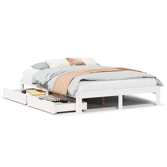 vidaXL Bed Frame with Drawers without Mattress White 135x190 cm Double