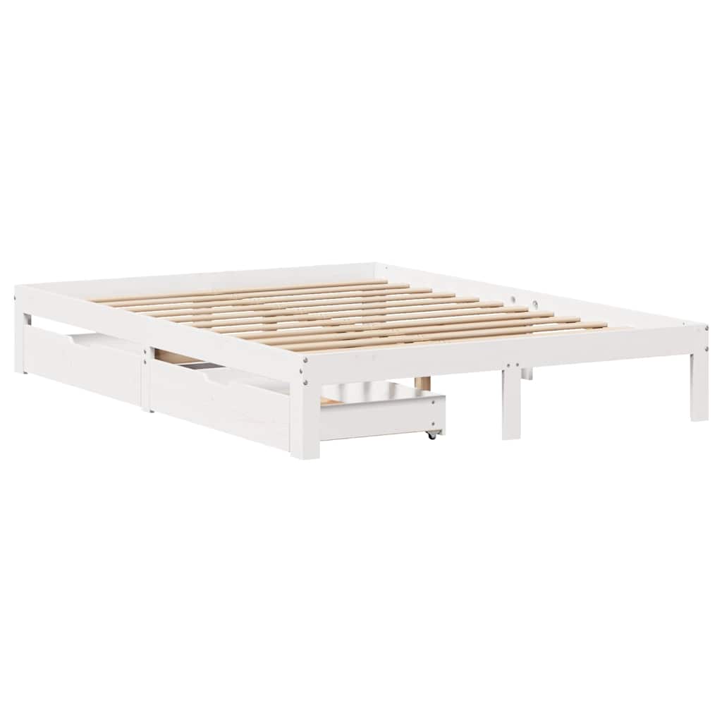 vidaXL Bed Frame with Drawers without Mattress White 135x190 cm Double