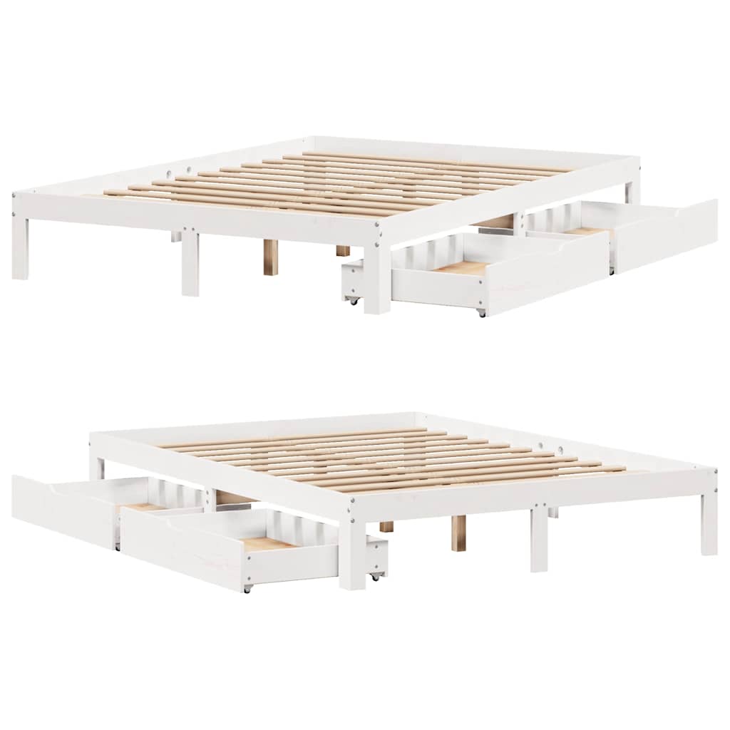 vidaXL Bed Frame with Drawers without Mattress White 135x190 cm Double