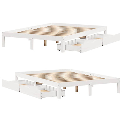 vidaXL Bed Frame with Drawers without Mattress White 135x190 cm Double