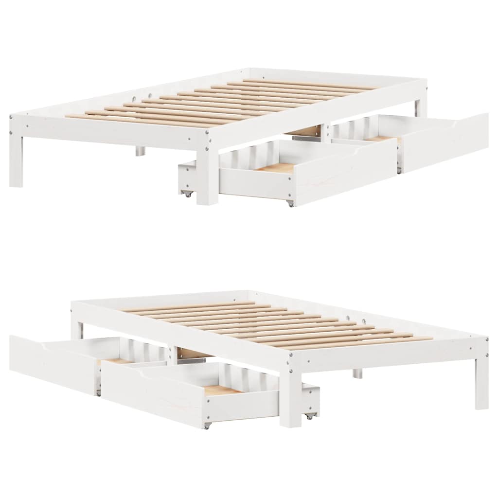 vidaXL Bed Frame with Drawers without Mattress White 100x200 cm