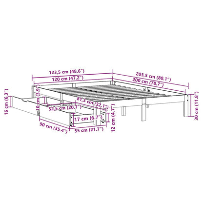 vidaXL Bed Frame with Drawers without Mattress White 120x200 cm