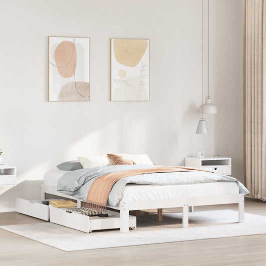 vidaXL Bed Frame with Drawers without Mattress White 140x200 cm