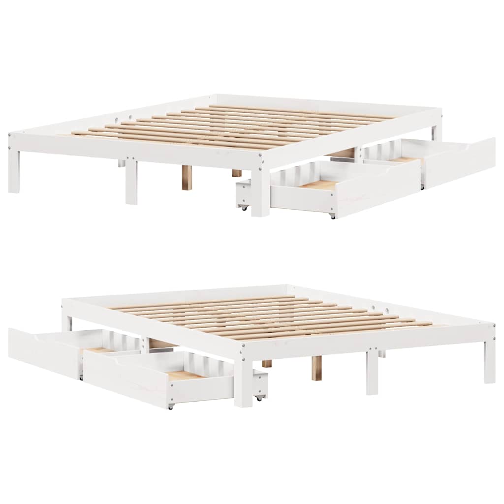 vidaXL Bed Frame with Drawers without Mattress White 150x200 cm King Size