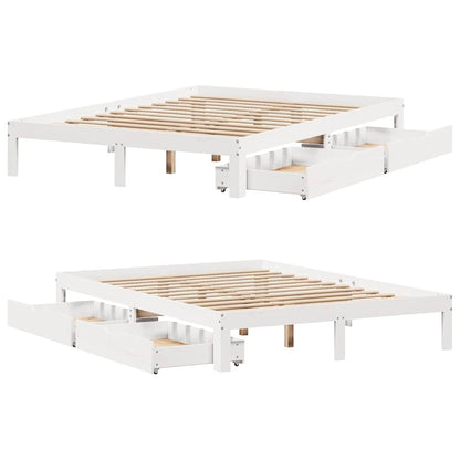 vidaXL Bed Frame with Drawers without Mattress White 150x200 cm King Size