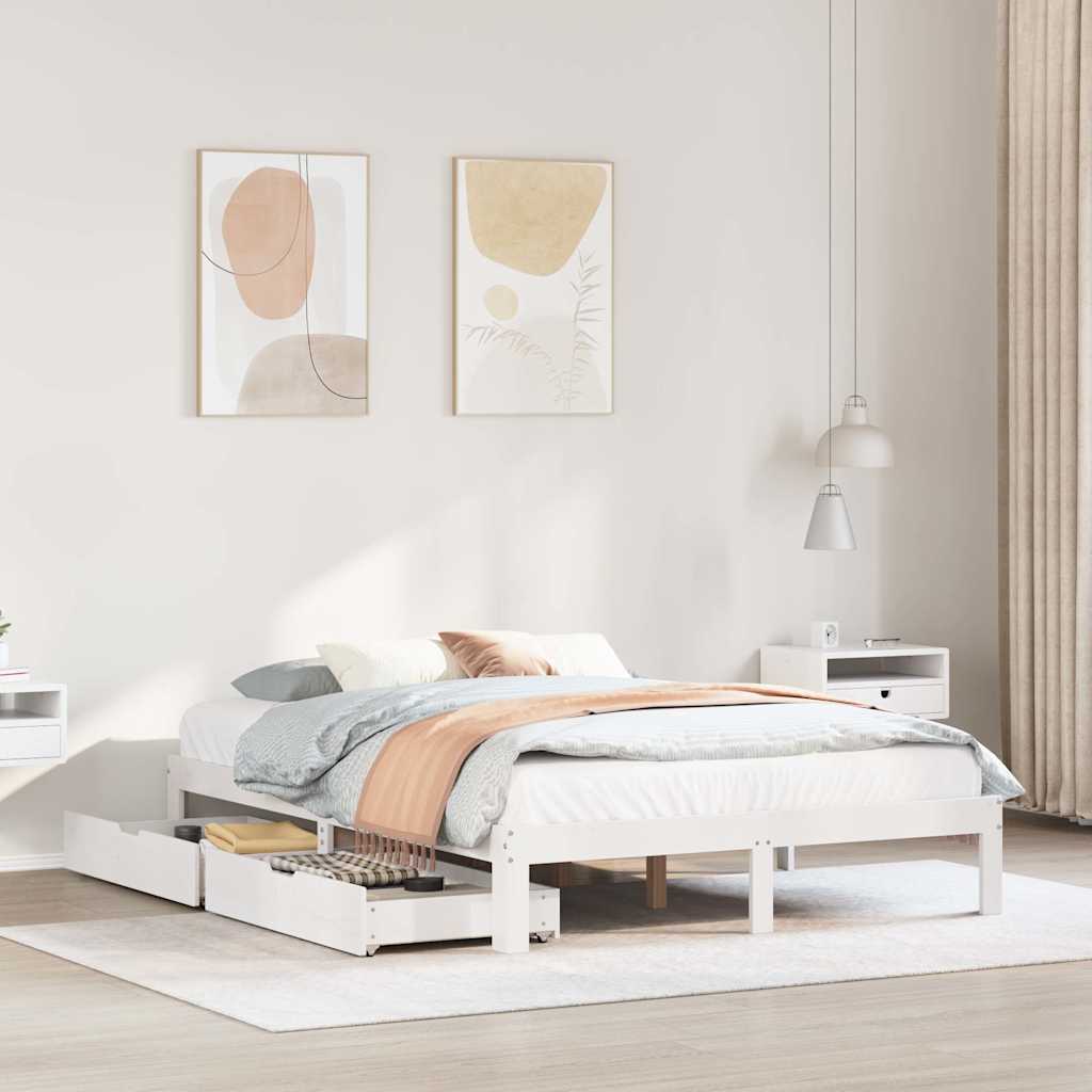 vidaXL Bed Frame with Drawers without Mattress White 150x200 cm King Size