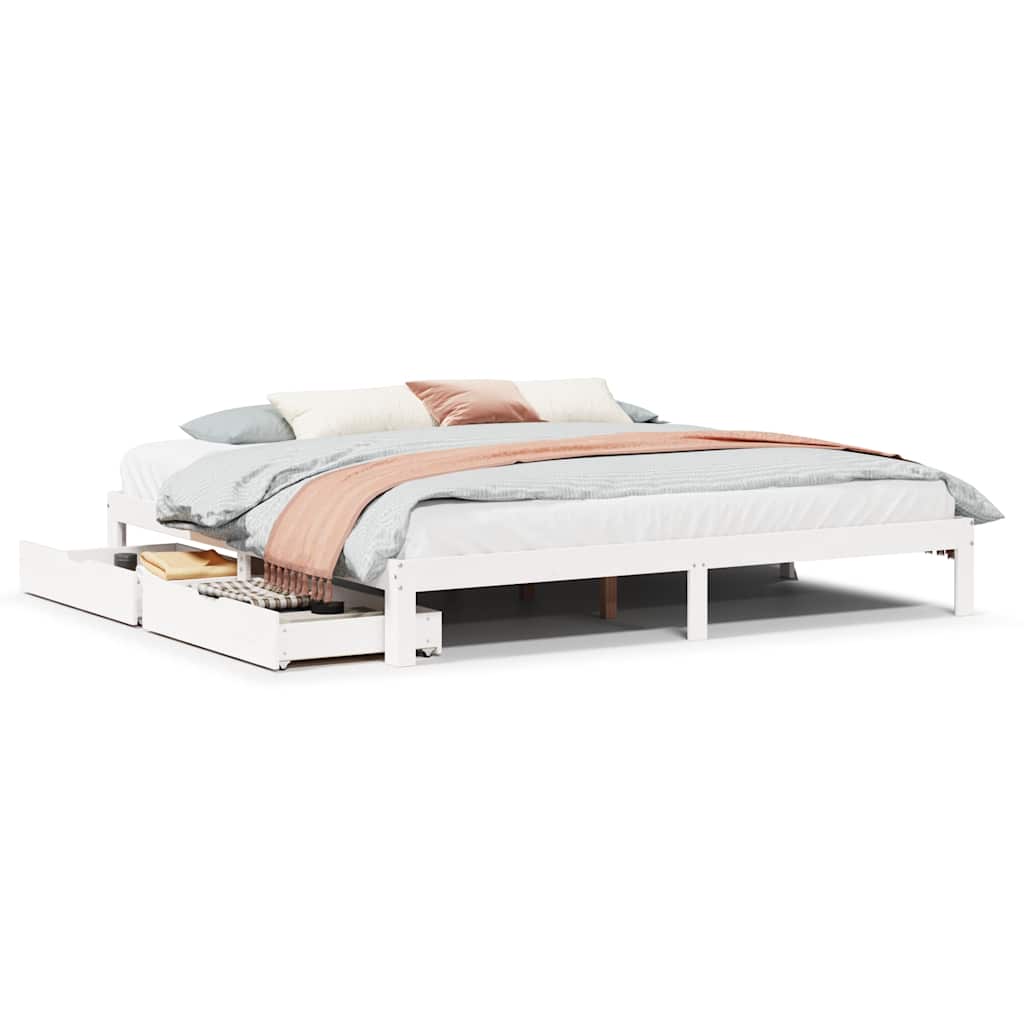 vidaXL Bed Frame with Drawers without Mattress White 180x200 cm Super King