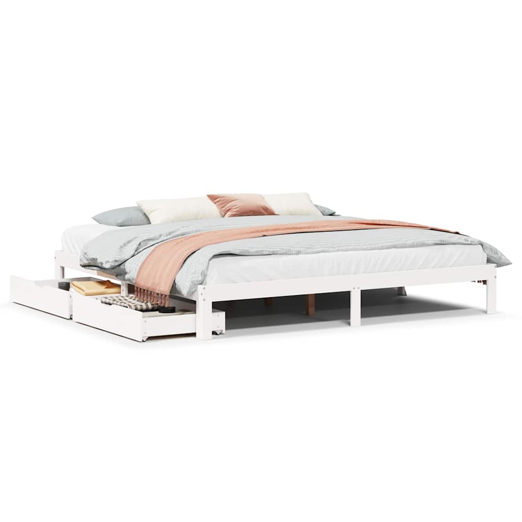 vidaXL Bed Frame with Drawers without Mattress White 200x200 cm