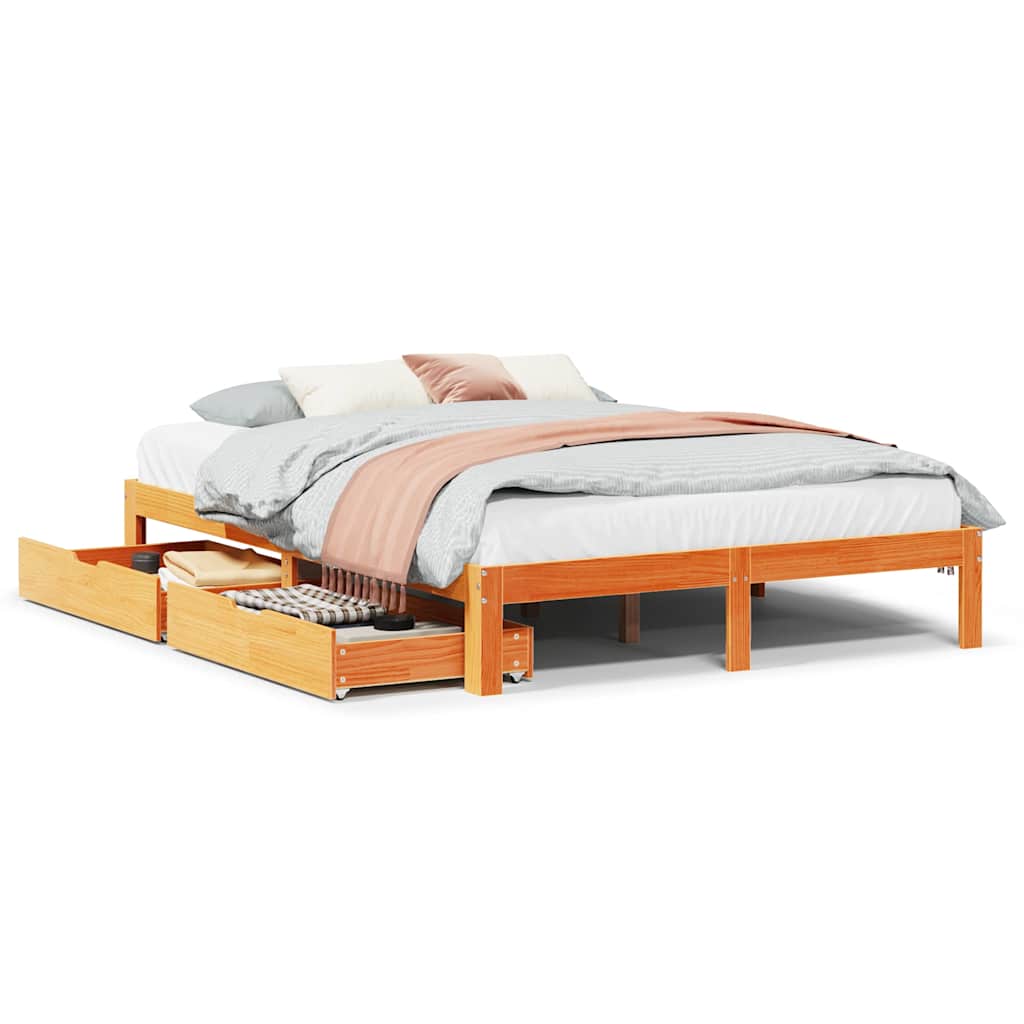vidaXL Bed Frame with Drawers without Mattress Wax Brown 120x190 cm Small Double