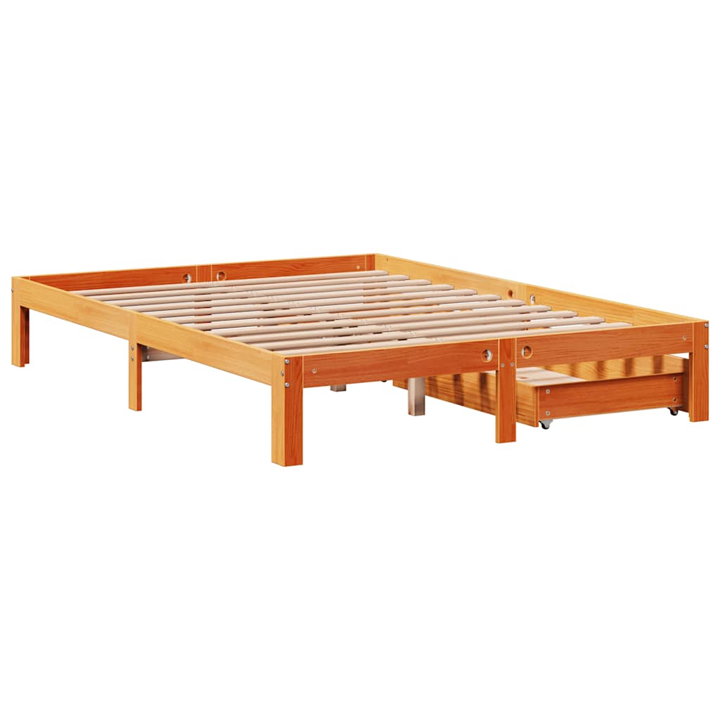 vidaXL Bed Frame with Drawers without Mattress Wax Brown 120x190 cm Small Double