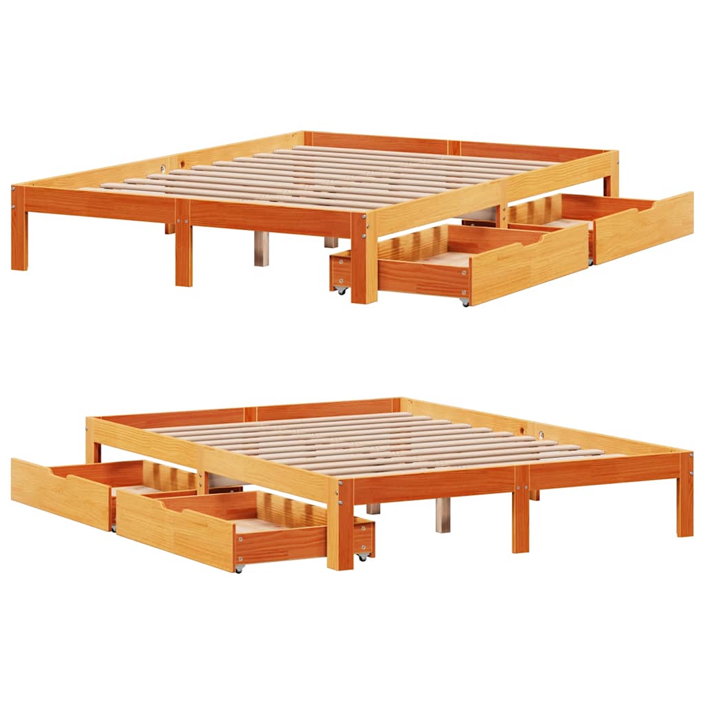 vidaXL Bed Frame with Drawers without Mattress Wax Brown 120x190 cm Small Double