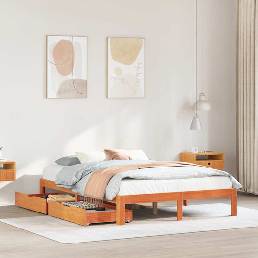 vidaXL Bed Frame with Drawers without Mattress Wax Brown 120x190 cm Small Double