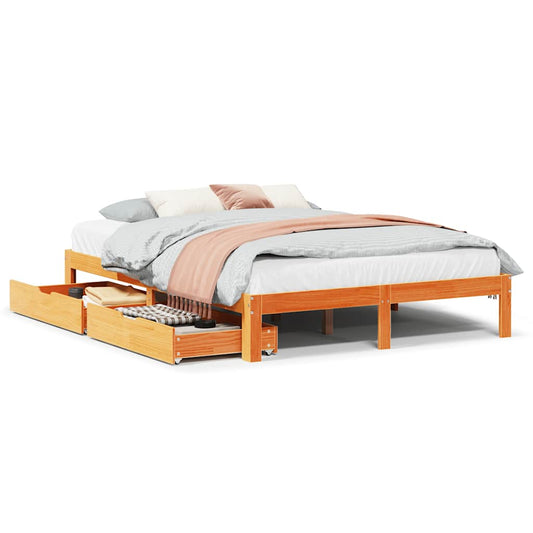 vidaXL Bed Frame with Drawers without Mattress Wax Brown 135x190 cm Double