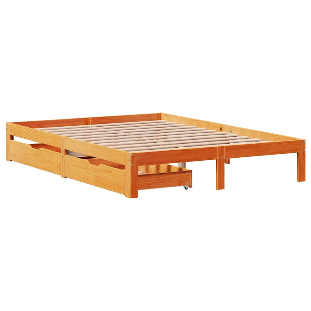 vidaXL Bed Frame with Drawers without Mattress Wax Brown 135x190 cm Double