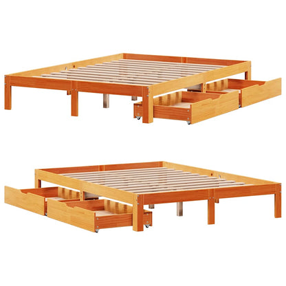vidaXL Bed Frame with Drawers without Mattress Wax Brown 135x190 cm Double
