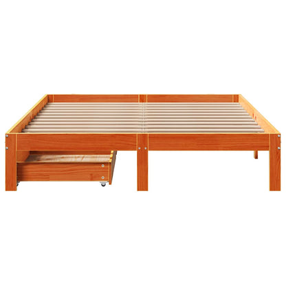 vidaXL Bed Frame with Drawers without Mattress Wax Brown 140x190 cm