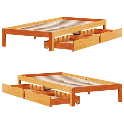 vidaXL Bed Frame with Drawers without Mattress Wax Brown 100x200 cm