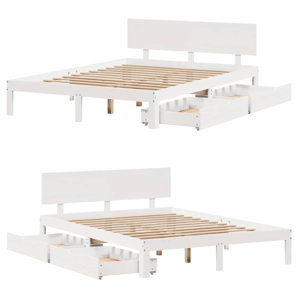 vidaXL Bed Frame with Drawers without Mattress White 120x190 cm Small Double