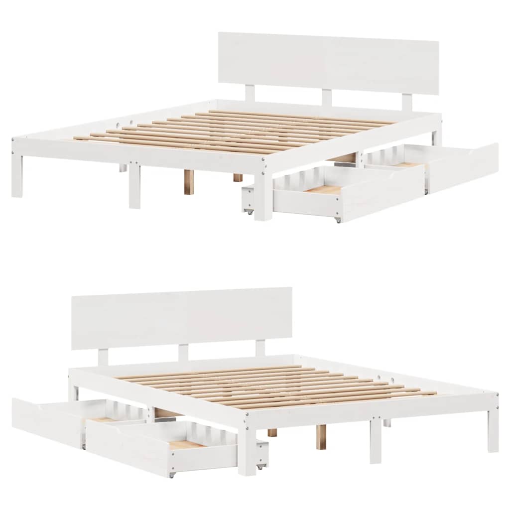 vidaXL Bed Frame with Drawers without Mattress White 140x200 cm