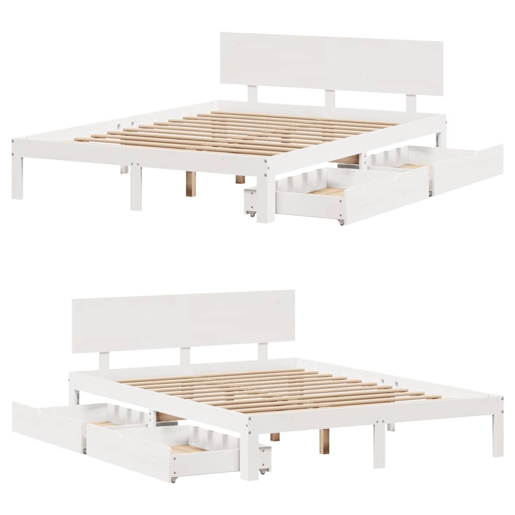 vidaXL Bed Frame with Drawers without Mattress White 150x200 cm