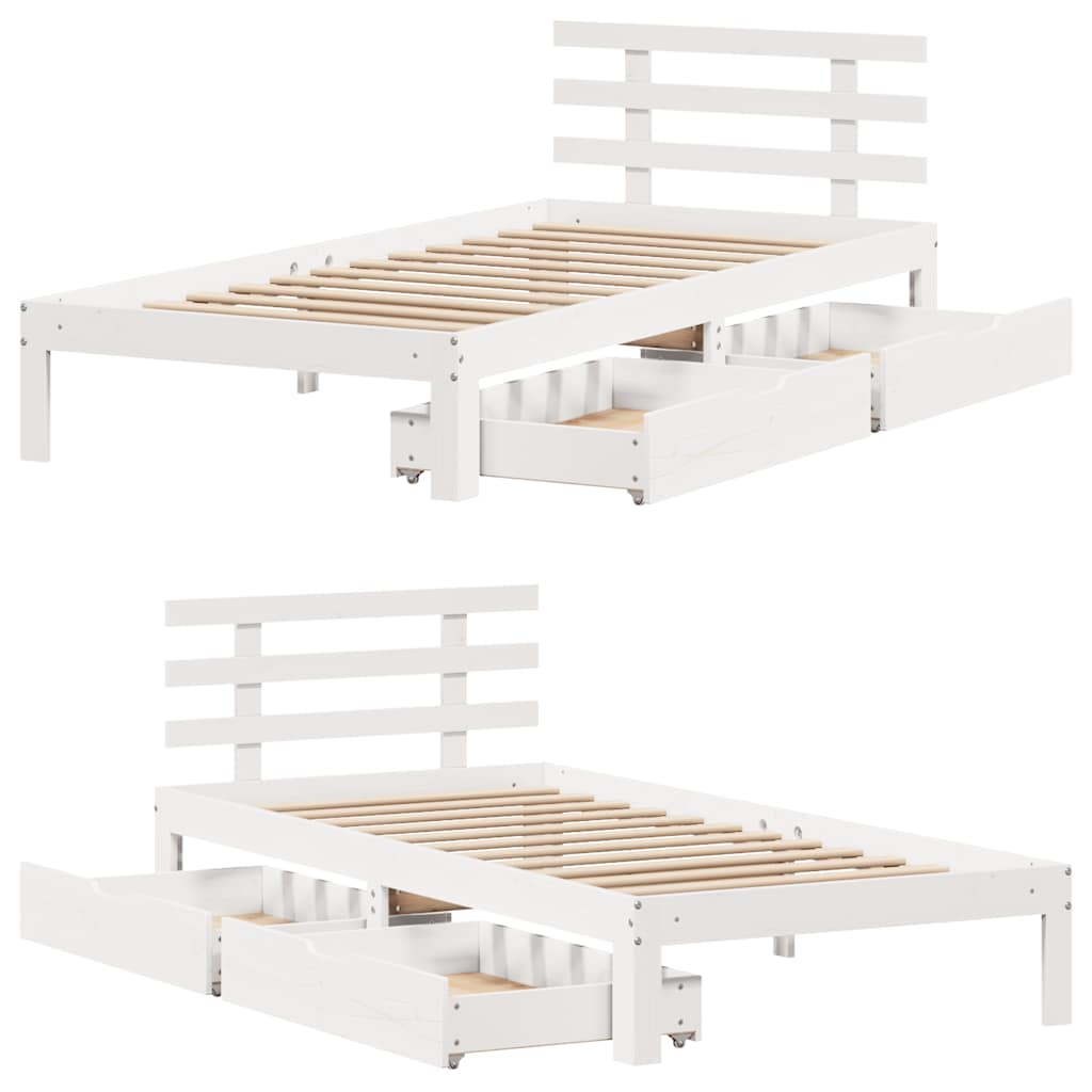 vidaXL Bed Frame with Drawers without Mattress White90x190 cm Single