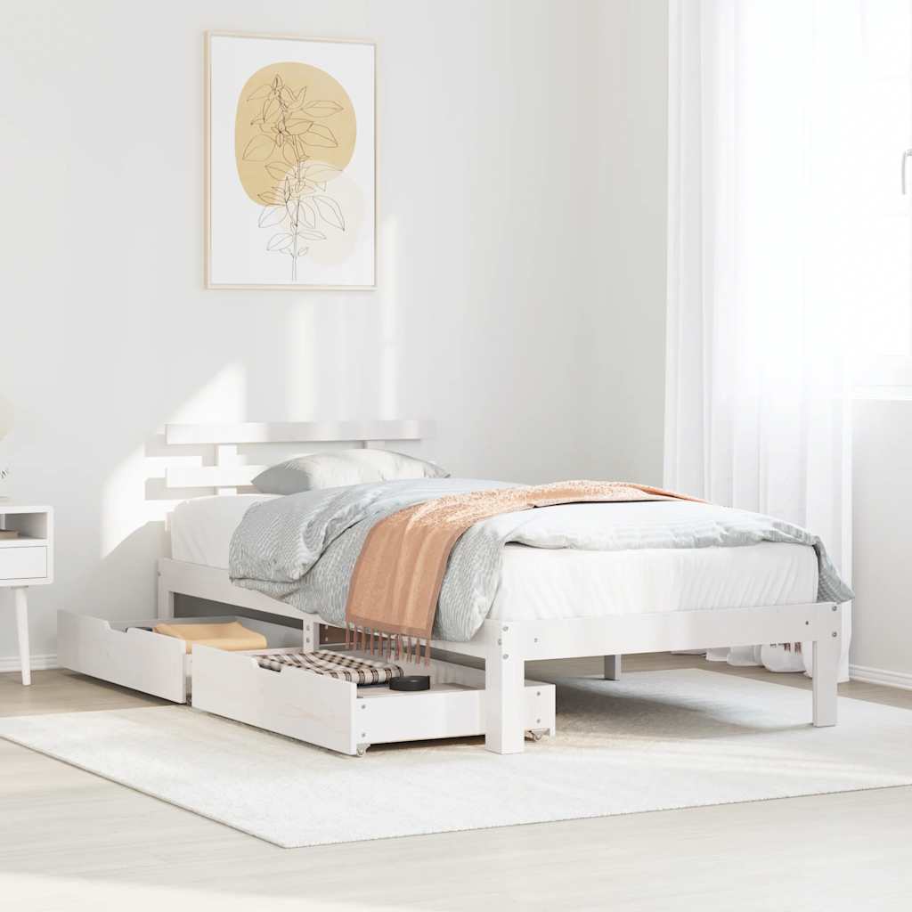 vidaXL Bed Frame with Drawers without Mattress White90x190 cm Single
