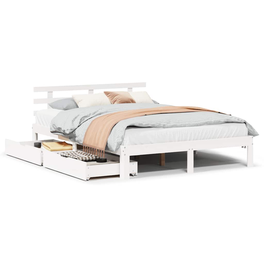 vidaXL Bed Frame with Drawers without Mattress White 120x190 cm Small Double