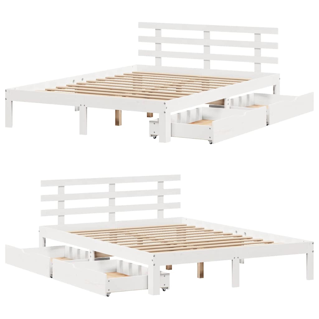 vidaXL Bed Frame with Drawers without Mattress White 120x190 cm Small Double