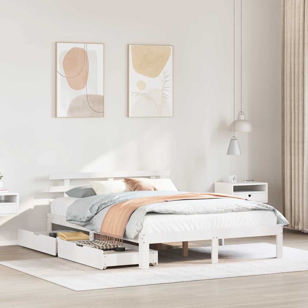vidaXL Bed Frame with Drawers without Mattress White 120x190 cm Small Double