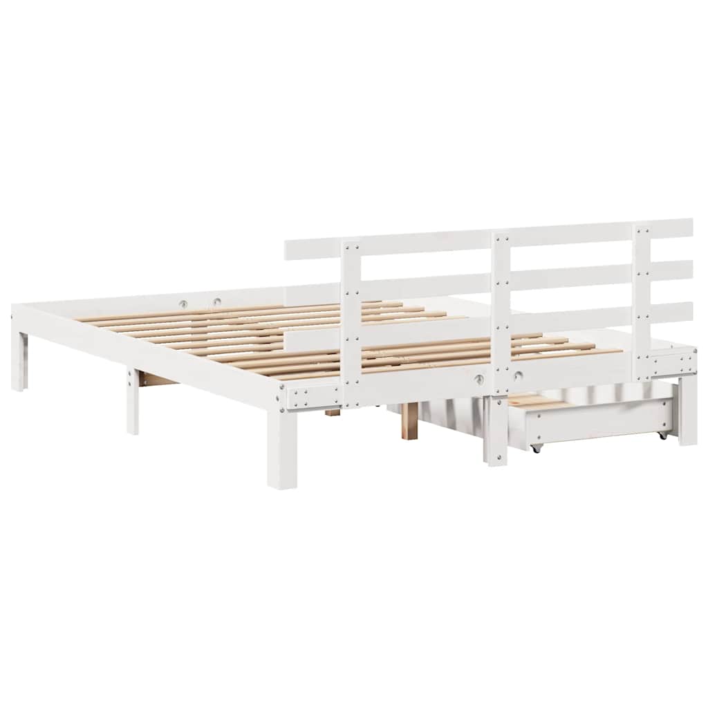 vidaXL Bed Frame with Drawers without Mattress White 135x190 cm Double