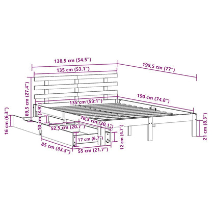vidaXL Bed Frame with Drawers without Mattress White 135x190 cm Double