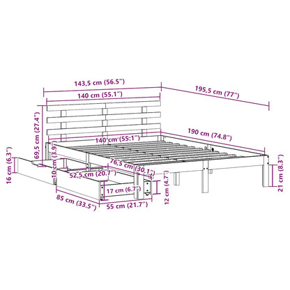 vidaXL Bed Frame with Drawers without Mattress 140x190 cm