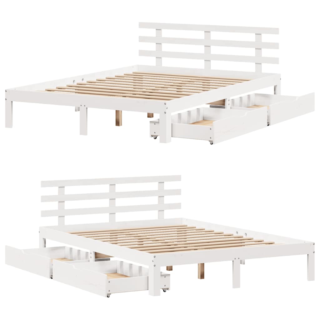 vidaXL Bed Frame with Drawers without Mattress White 140x190 cm