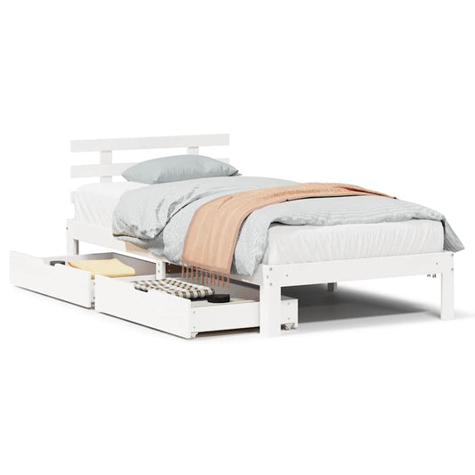 vidaXL Bed Frame with Drawers without Mattress White 100x200 cm