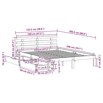 vidaXL Bed Frame with Drawers without Mattress White 120x200 cm
