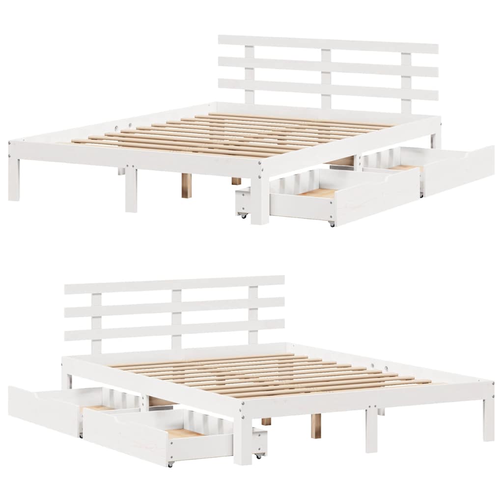 vidaXL Bed Frame with Drawers without Mattress White 140x200 cm